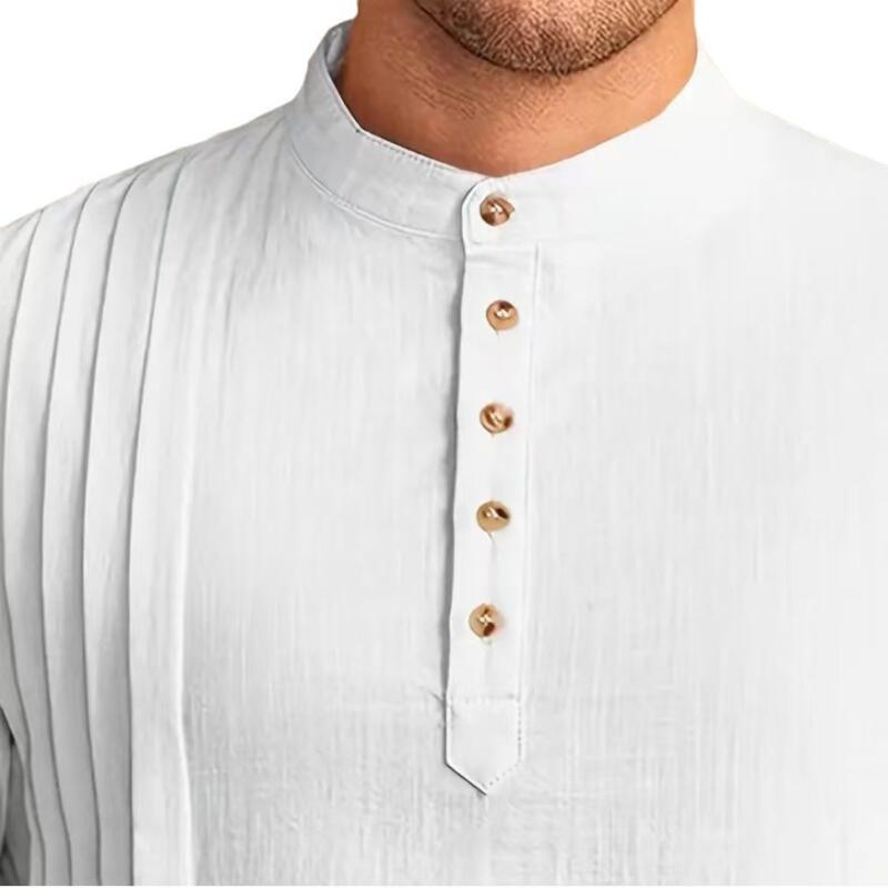 Men's Muslim Dress Long-Sleeved Clothing Cotton Pullover Kaftan Robe Men Pakistan Muslim Robe Saudi Arab Caftan Islamic Top