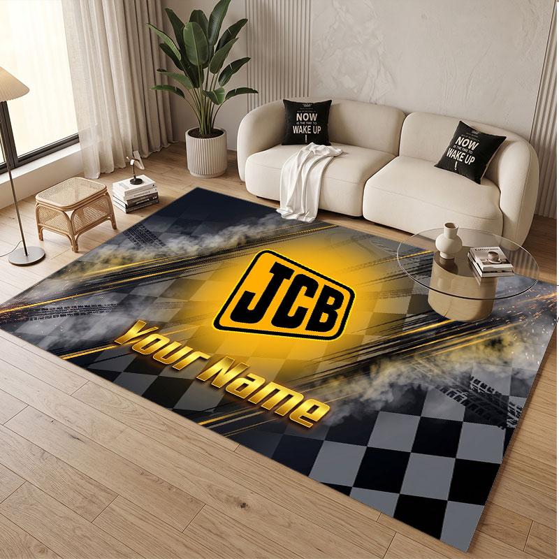 Custom Rug JCB Pattern Print Name Text Soft Non‑Slip Floor Carpet for Home Indoor Decoration