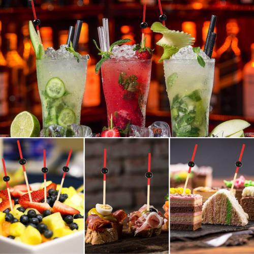 WINOMO Cocktail Picks, Fruit Picks, Cake Toppers, Confectionery, Fruit Decorations, Party Supplies, Set of 100 (Black Flat Beads)