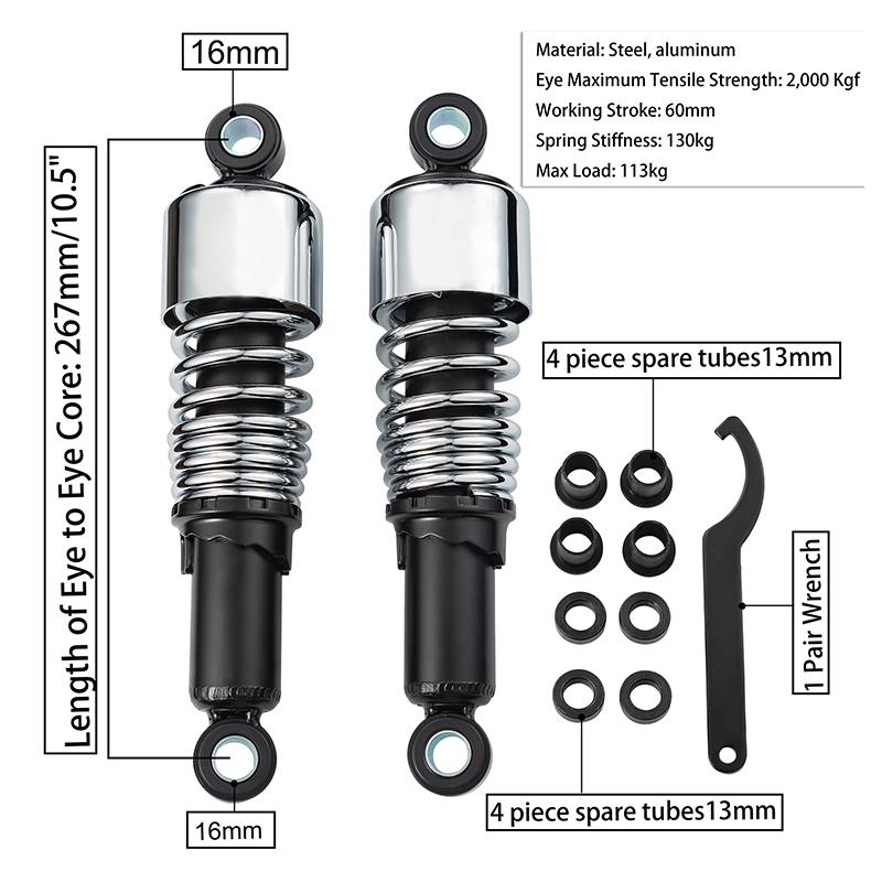 267mm Motorrad Einstellbare Stoßdämpfer Aluminium Schwarz Chrom Hinterradaufhängung Für Touring Road King Electra Glide