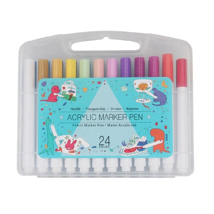 Bright and Fade Resistant 3D Print Coloring Set, 24 Water Baseds Acrylic Marker Paint Art Brush DIY Painting Drawing 1