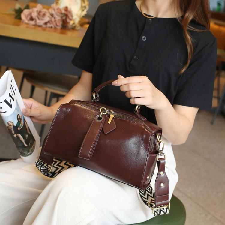 Genuine Leather Women's Bag New Fashionable Top Vegetable Tanned Cowhide Shoulder Bag Korean Style Versatile Hand Crossbody Bag