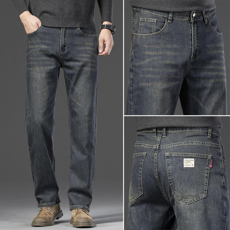 Retro Men's Jeans, New Autumn And Winter Loose Straight Wide-leg Elastic Trendy Trousers, Versatile And Casual