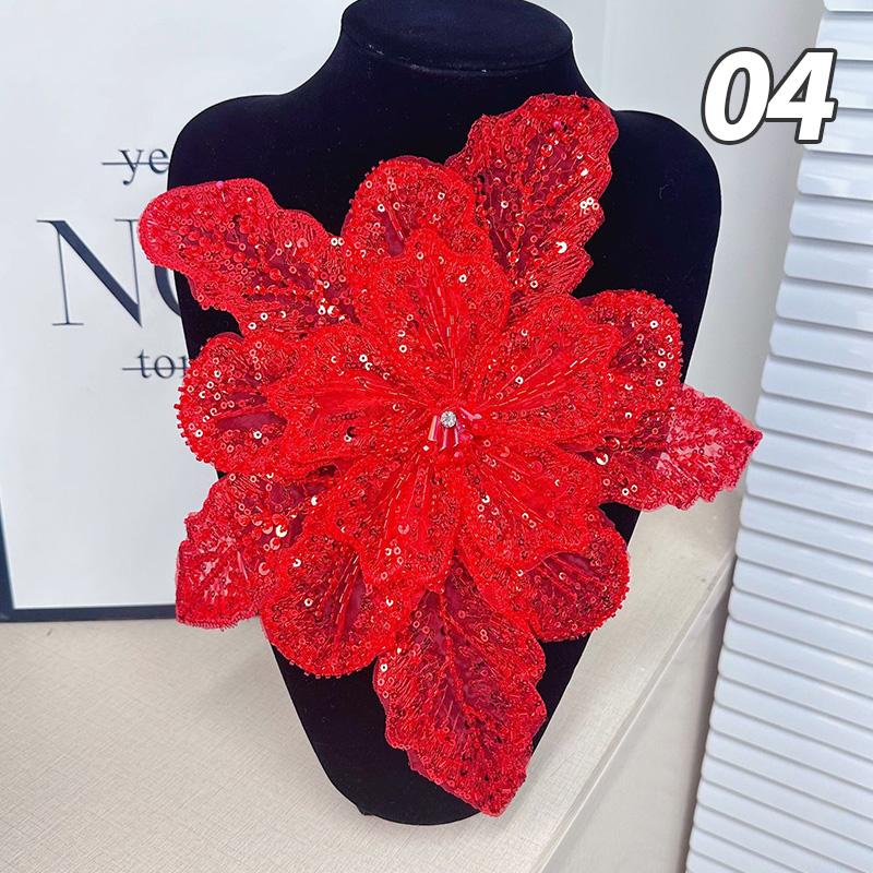 Multi-Layer Organza Lace Sequin Beaded Studded 3D Flower Crystal Patch Diy Clothing Decorative Applique Sweater Coat Accessories