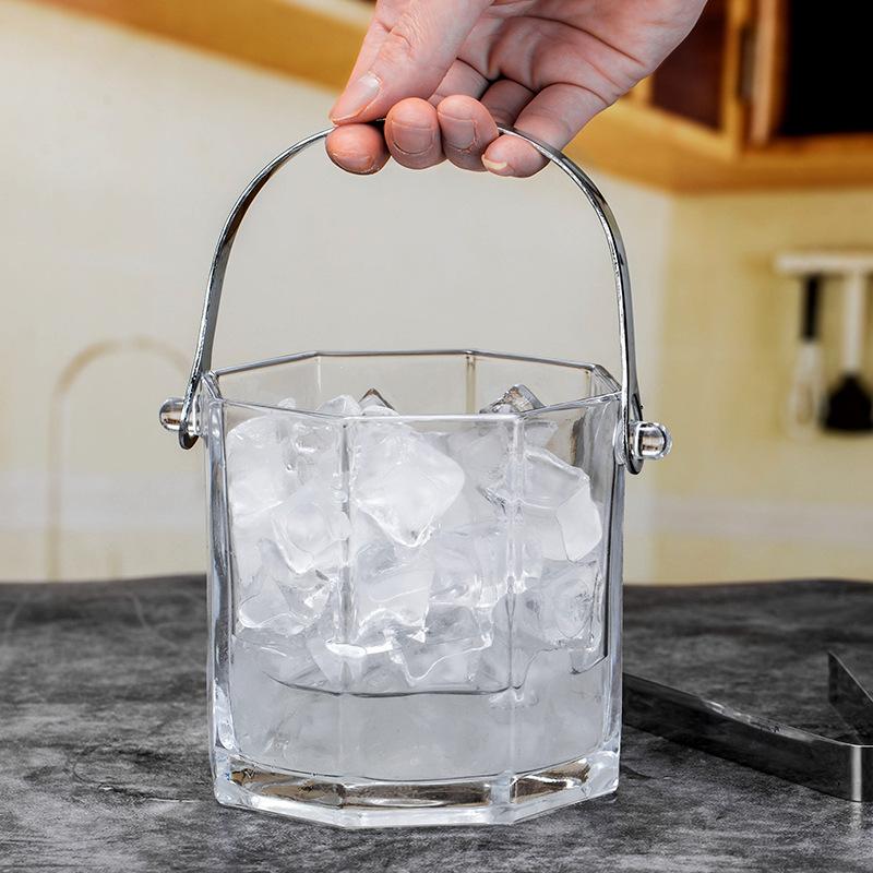 900ml Champagne Beer Red Wine Buckets Bar KTV Creative Octagonal Ice Bucket Transparent Drinkware Insulated Bucket with Handle