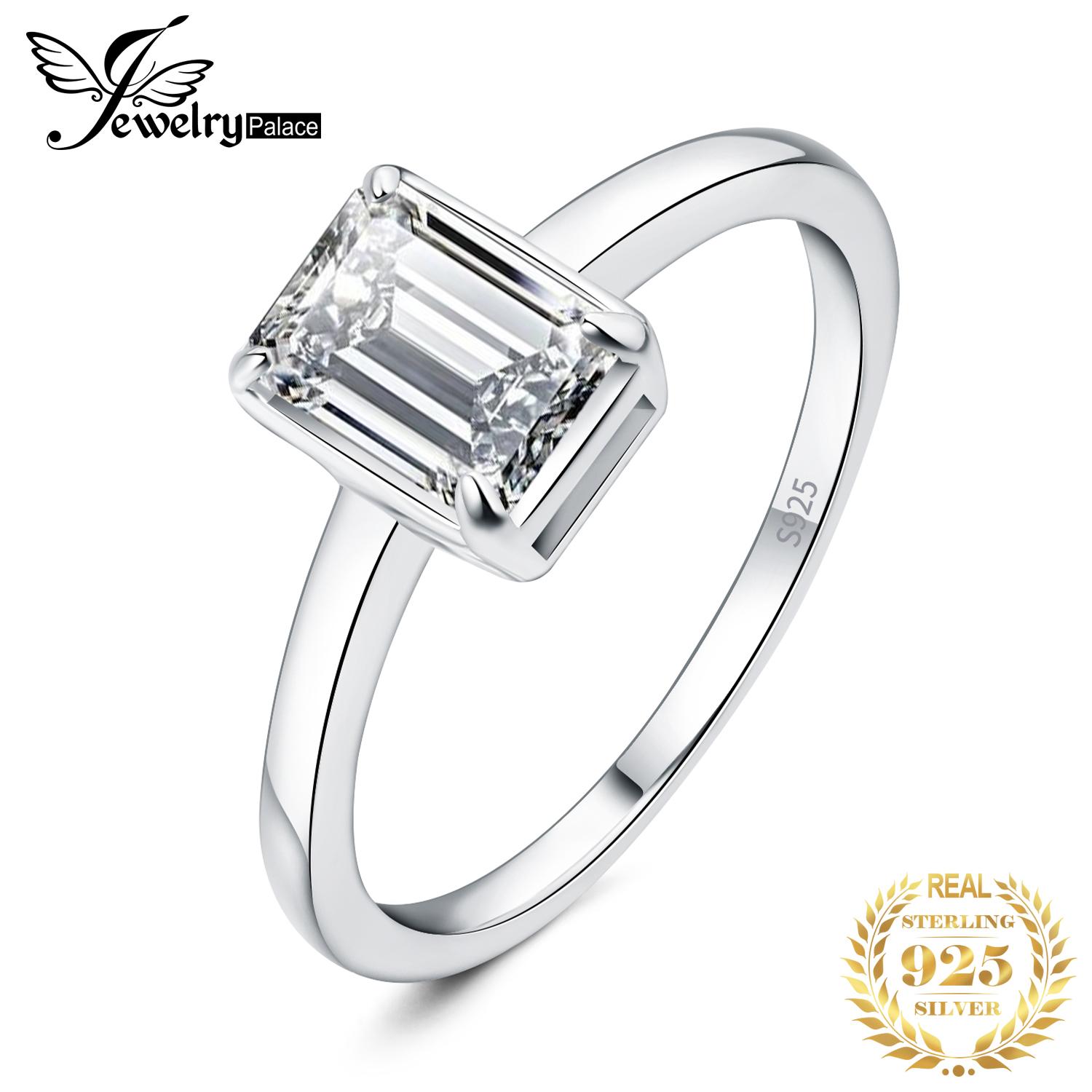 

JewelryPalace 5A CZ Emerald Cut Solitaire 925 Sterling Silver Wedding Engagement Ring for Woman Anniversary Gift Fine Jewelry 9