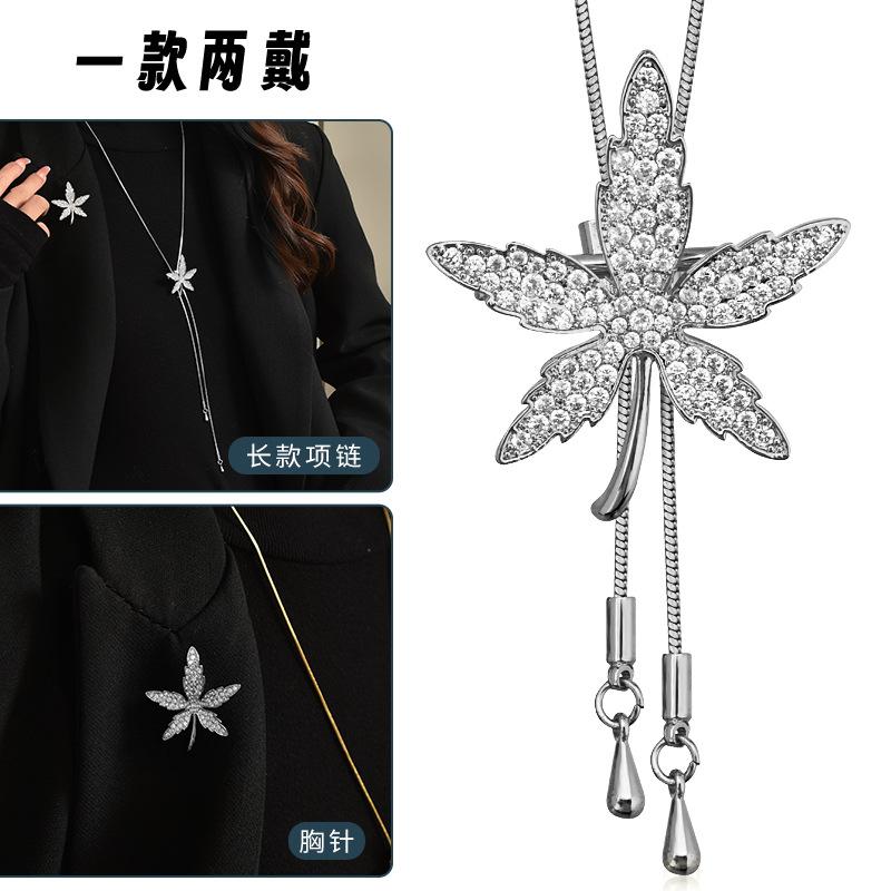 Suijue Pearl Sweater Chain Two Wear Crystal Flower Long Necklace Titanium Steel National Style Two Wear Function