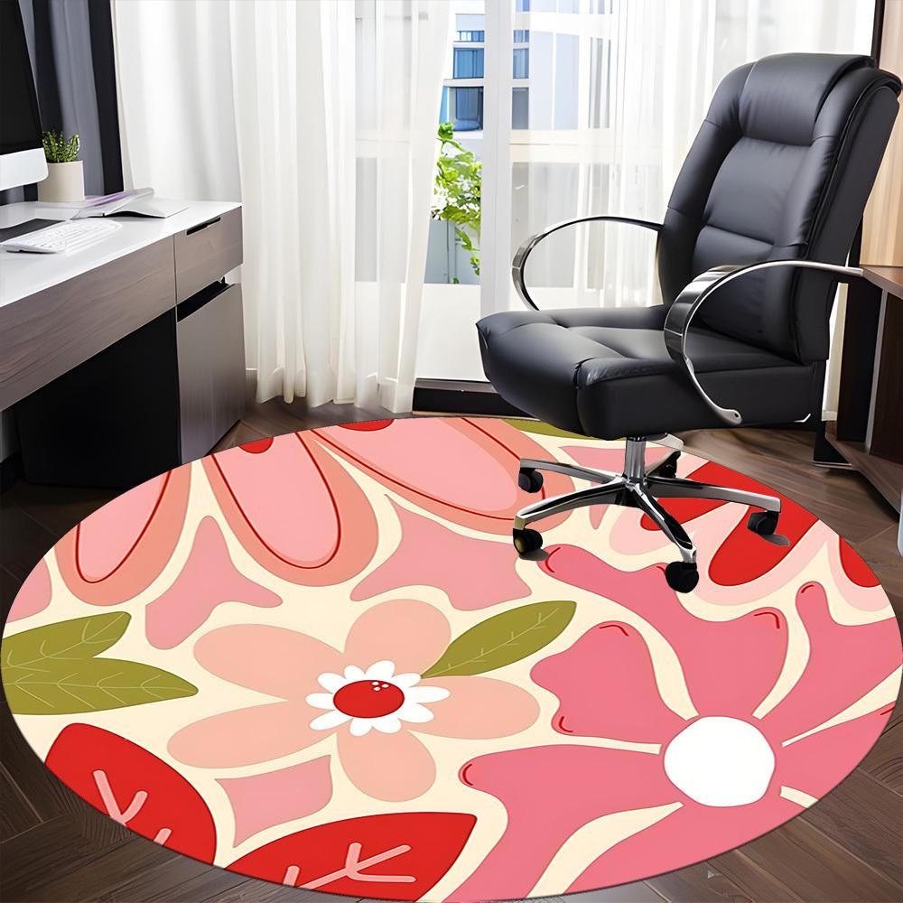 1pc Floral Pattern Office Round Area Rug,  Mat Suitable For Office, Under Office Chairs Bedroom Living Room Home Decor, Room Deco