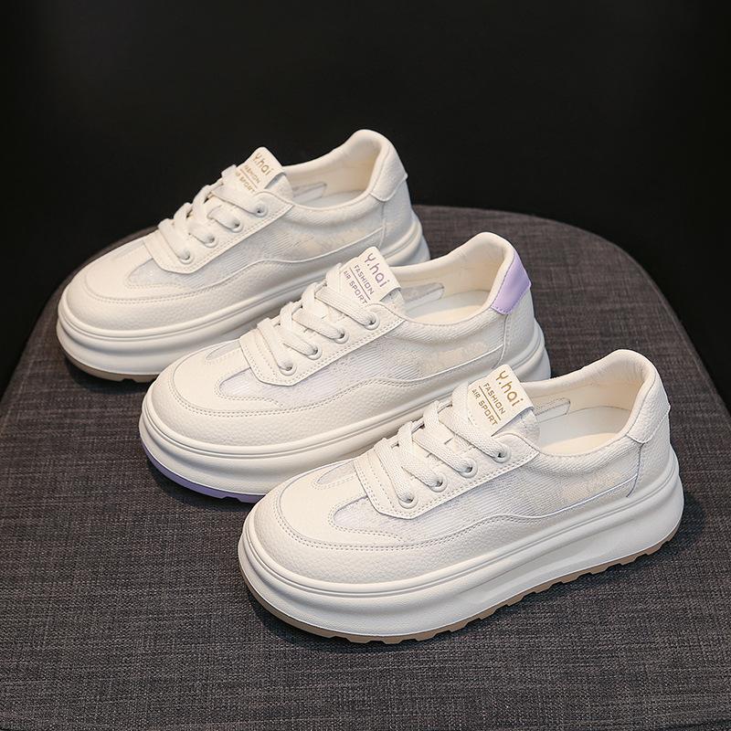 [Fanfna] Thick-soled Little White Shoes Women's 2025 New Summer Sports and Leisure Shoes Breathable and Lightweight Mesh Board Shoes