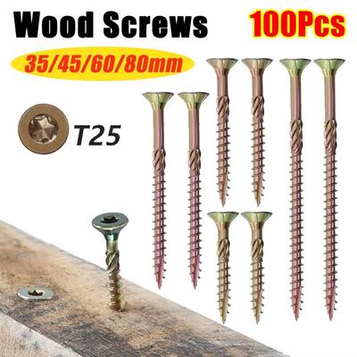 100Pcs/Pack Galvanized T25 Screws M5 Flat Head Woodworking Screws Self-tapping Screw  Hardware Tools