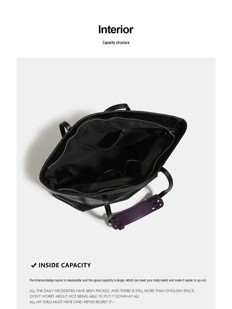 2024 Women's Black Soft Leather Tote Bag - Large Capacity, Versatile Korean Style, Perfect for Commute & Student Use