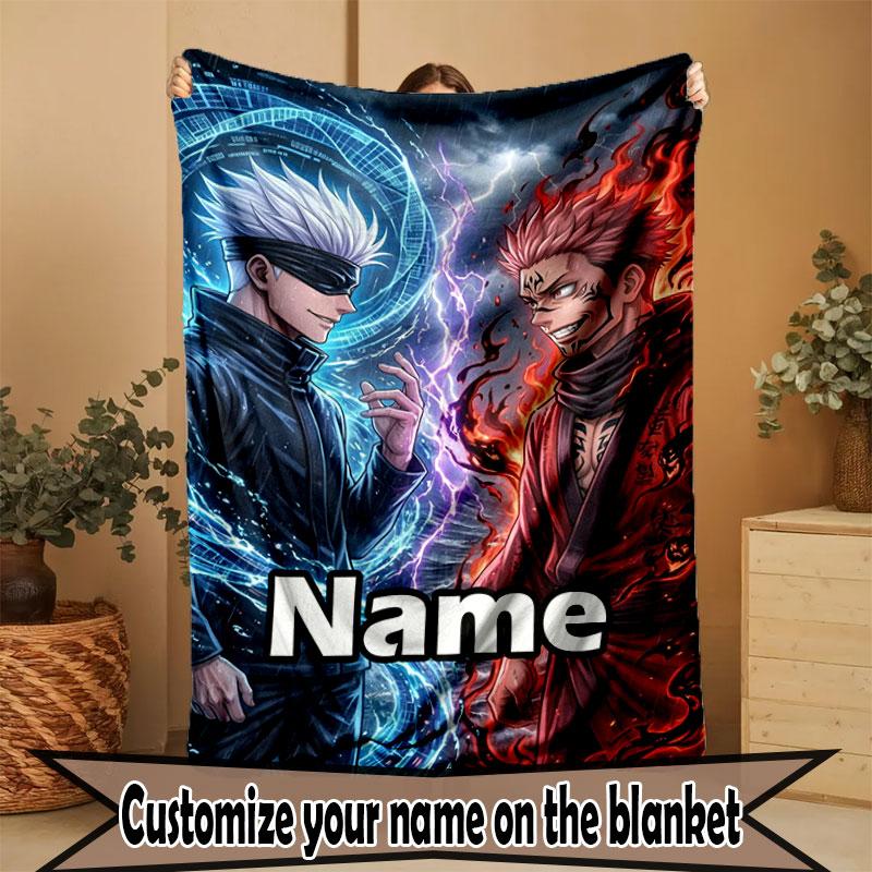 Couverture Imprimée Personnalisée au Nom Jujutsu Kaisen, Décoration Intérieure, Chambre à Coucher, Canapé, Camping, Canapé, Cadeaux pour Anniversaire Noël