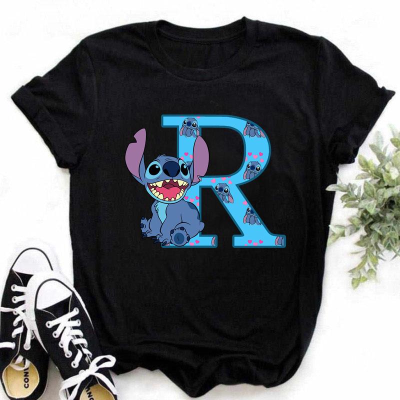 Disney A-Z Buchstabe Sommer Damen Bedrucktes T-Shirt Lässiges Oberteil T-Shirt Mode Cartoon Übergröße T-Shirt Kawaii Y2k T-Shirt