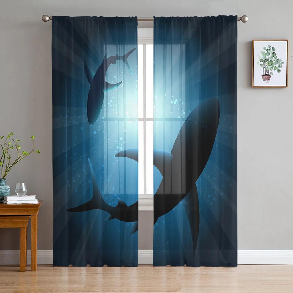 Cartoon Fish Tulle Sheer Window Curtains for Living Room Kitchen Children Bedroom Voile Hanging Curtain
