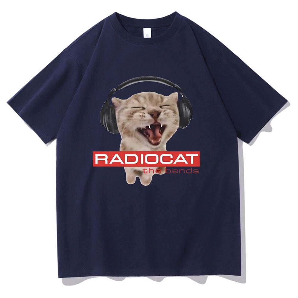 British Rock Band Radiohead Funny Radiocat The Bends Print Tshirt Men Women Vintage Gothic Oversized Tshirt Male Meme T Shirts