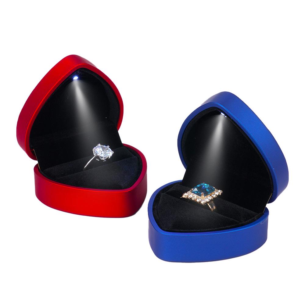 Heart-Shaped LED Ring Jewelry Box with Black Pearlescent Interior