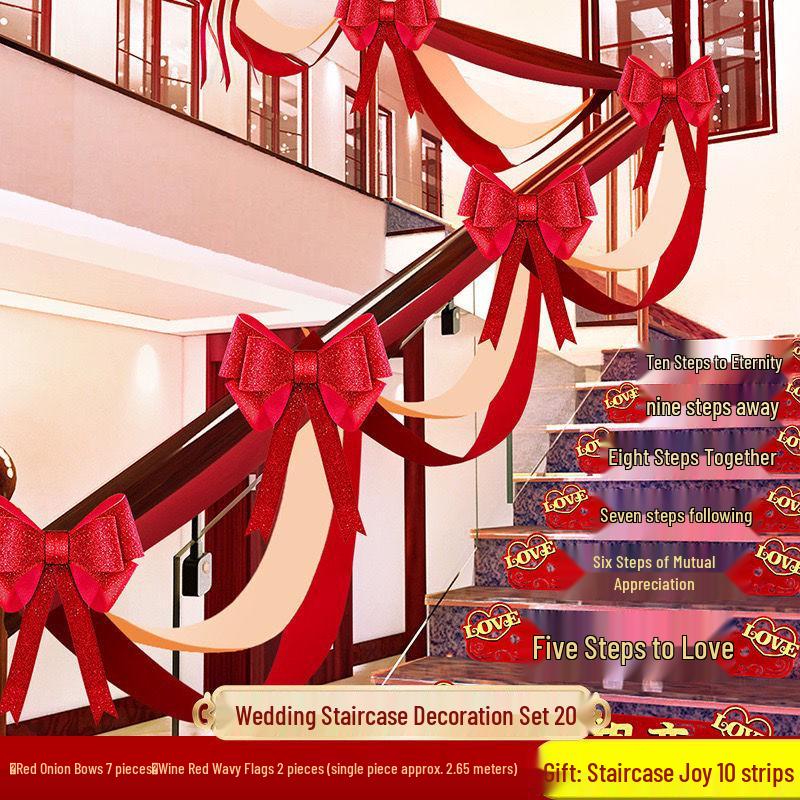 Wedding Stair Railing Decoration Package with Balloons and Flowers: Full Set for Handrail and Escalator