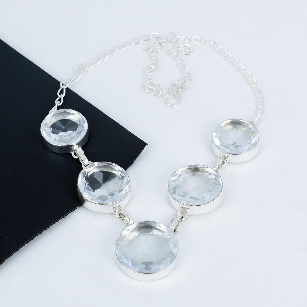 Amazing White Topaz Gemstone Handmade 925 Sterling Silver Necklace, White Topaz Silver Necklace For Wife, Unisex Necklace Birthday Gift