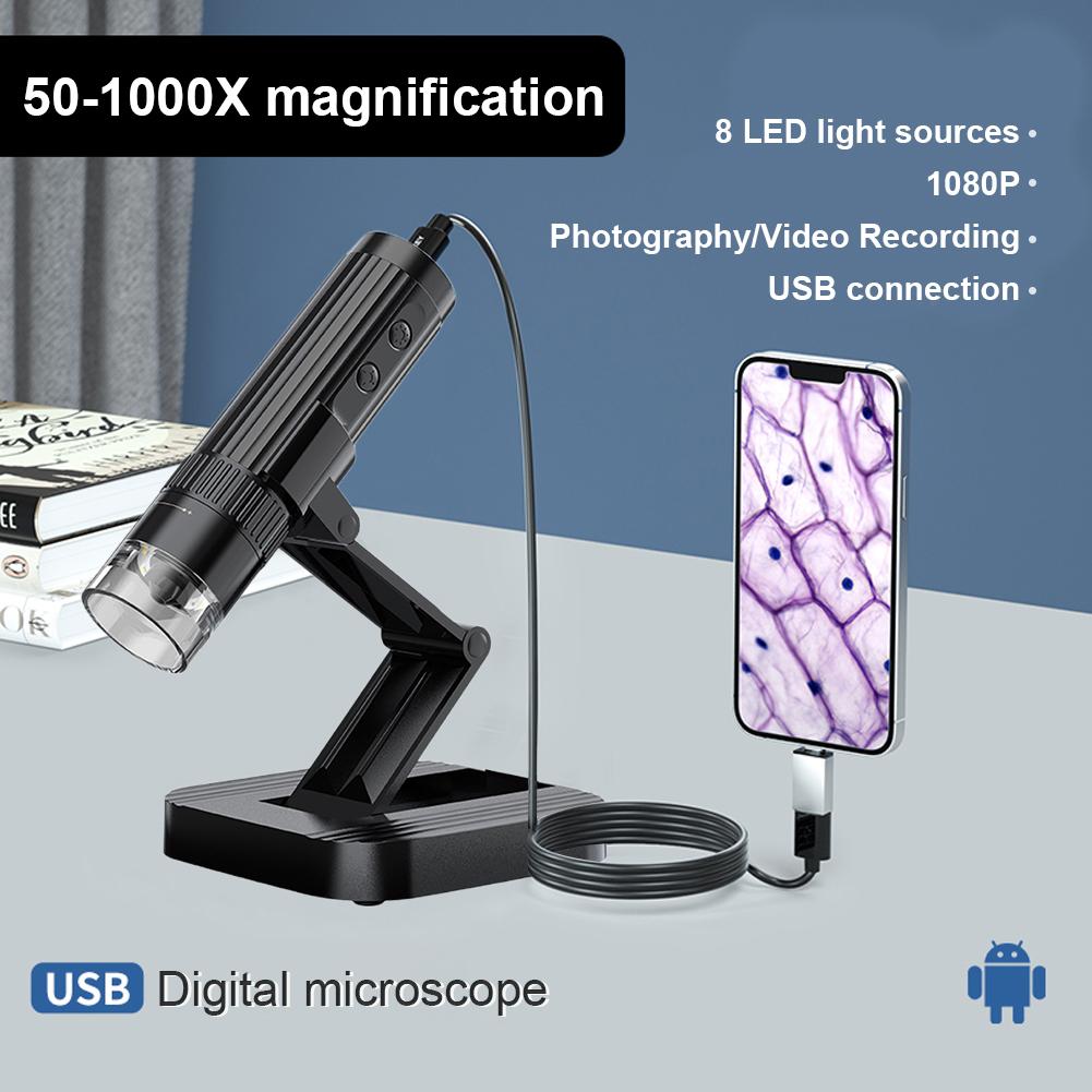 Mini Microscope 1080P HD Inspection Camera Endoscope with Adjustable Stand with LED Lights 50x-1000x for Android Ios iPhone IPad