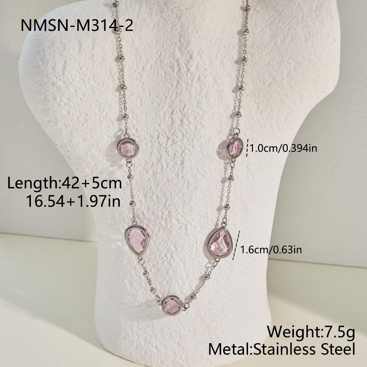 GEMCHIC Women s Double Layer Stainless Steel Necklace Pink White Teardrop Zircon Clavicle Chain 18K Gold Plated Geometric Pendant Jewelry