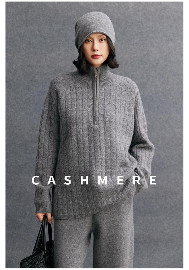 Soft Cashmere Women's Loose Half-Zip Pullover Knit Sweater - Autumn/Winter 2026 Collection