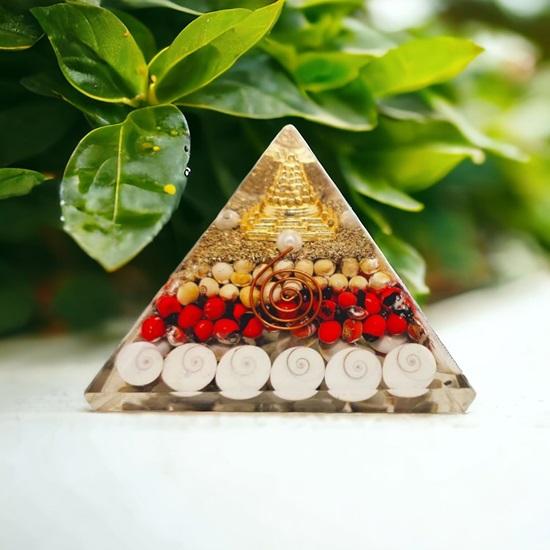 Gomti Chakra Rudra's Orgonite Pyramid Laxmi Wealth, Good Luck Prosperity Orgon Pyramid Bonus Pendant