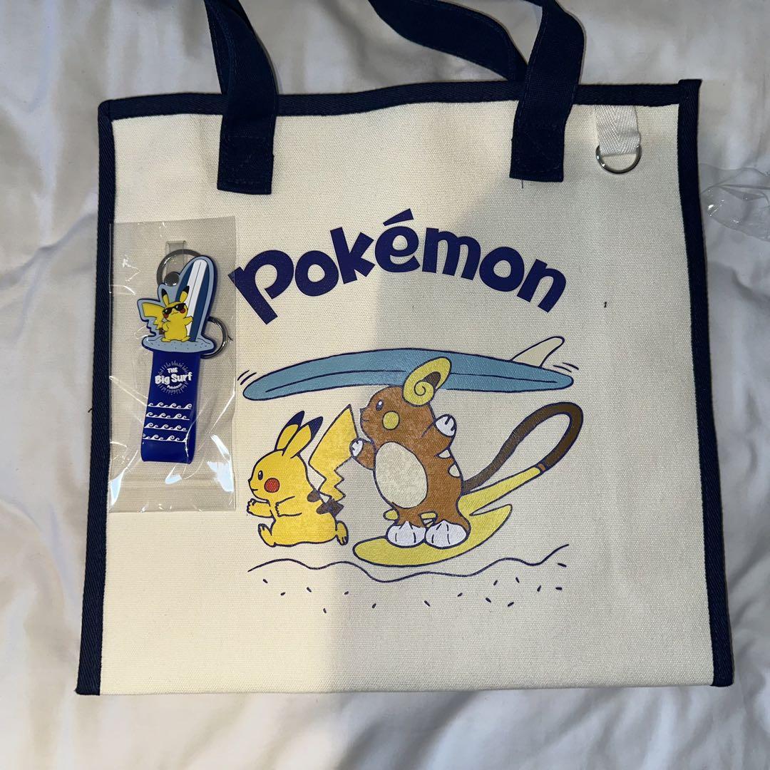 

[USED] Lotteria Pokemon Tote Bag with Key Ring, Slowpoke, and Pikachu, Korea Exclusive