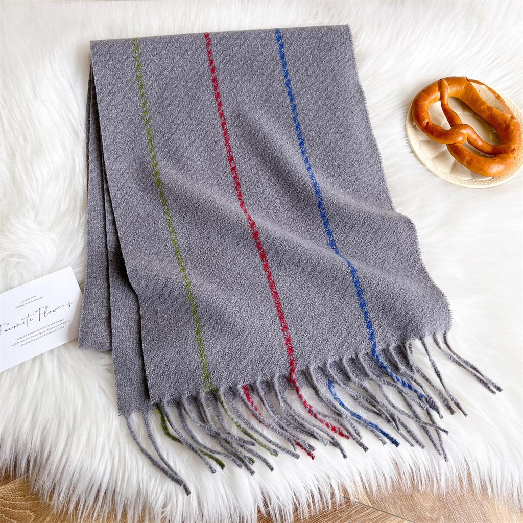 Winter Solid Color Fringed Imitation Cashmere Shawl Scarf Women'S Dual-Use Long Thermal Plaid Literary Ins