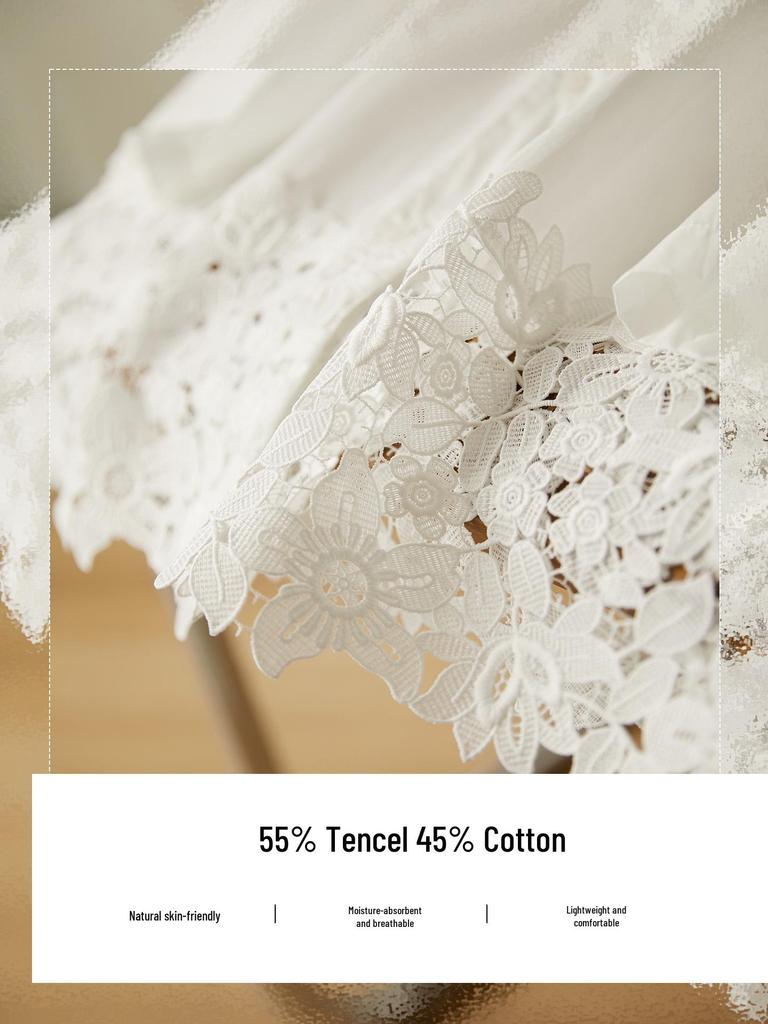 Damen Sommer Tencel Bluse: Einzigartiger Saum, Bestickt, Kurzärmeliges Design