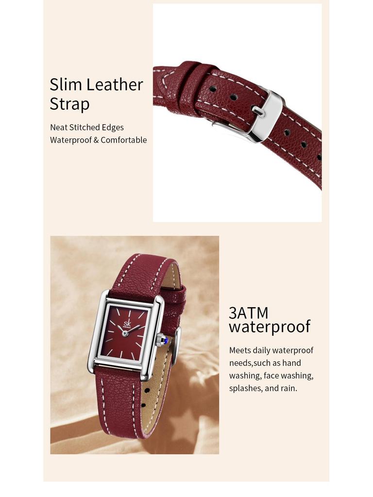 Women's Square Quartz Watch with Genuine Leather Strap – Simple, Fashionable & High-End Feel