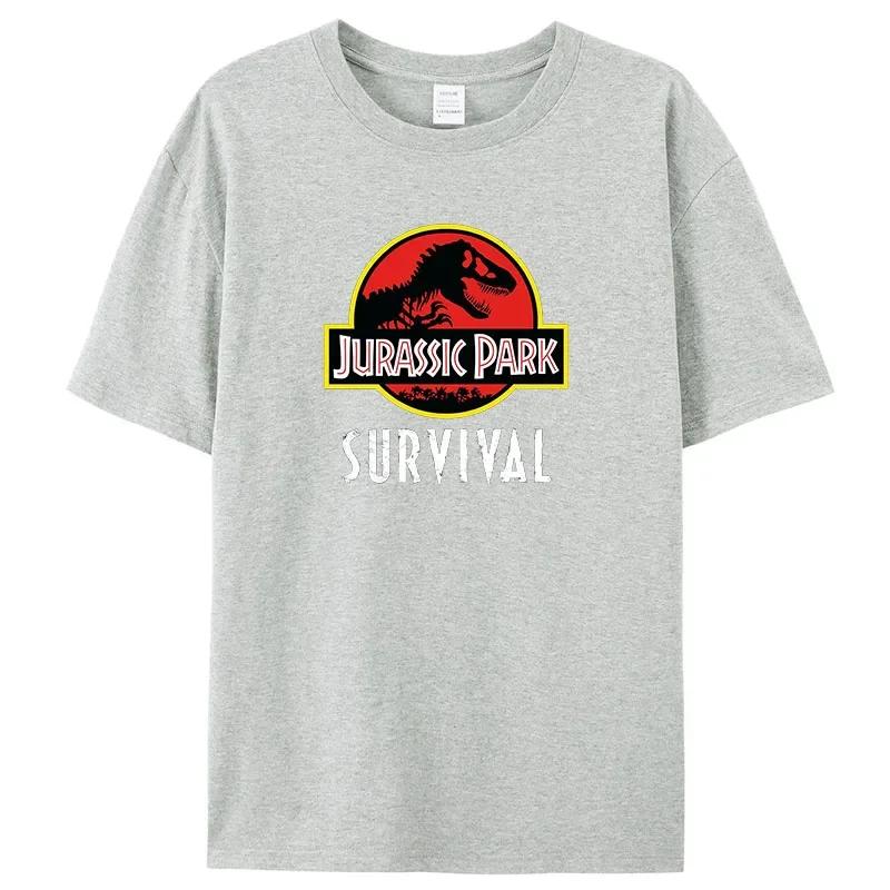

100% Хлопок Принтованные Футболки Футболка Парк Юрского периода Мужская Повседневная Женская Смешные Топы Футболки Мир Юрского периода Короткий Рукав Крутая Футболка XXXL серый