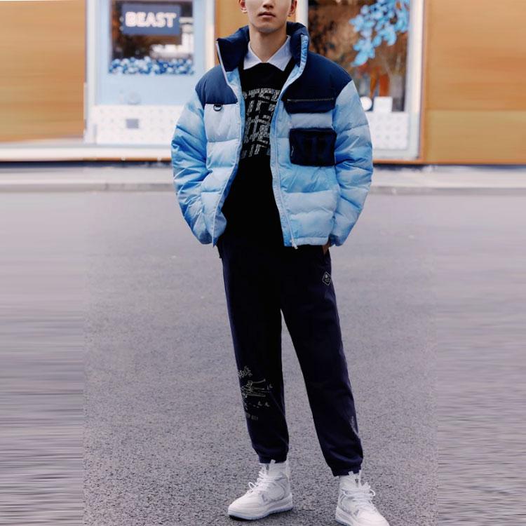 Li Ning CF Su Wu Xing Series Three-Dimensional Pocket Splicing Stand Collar Down Jacket Unisex Outerwear Blue AYMR499-2