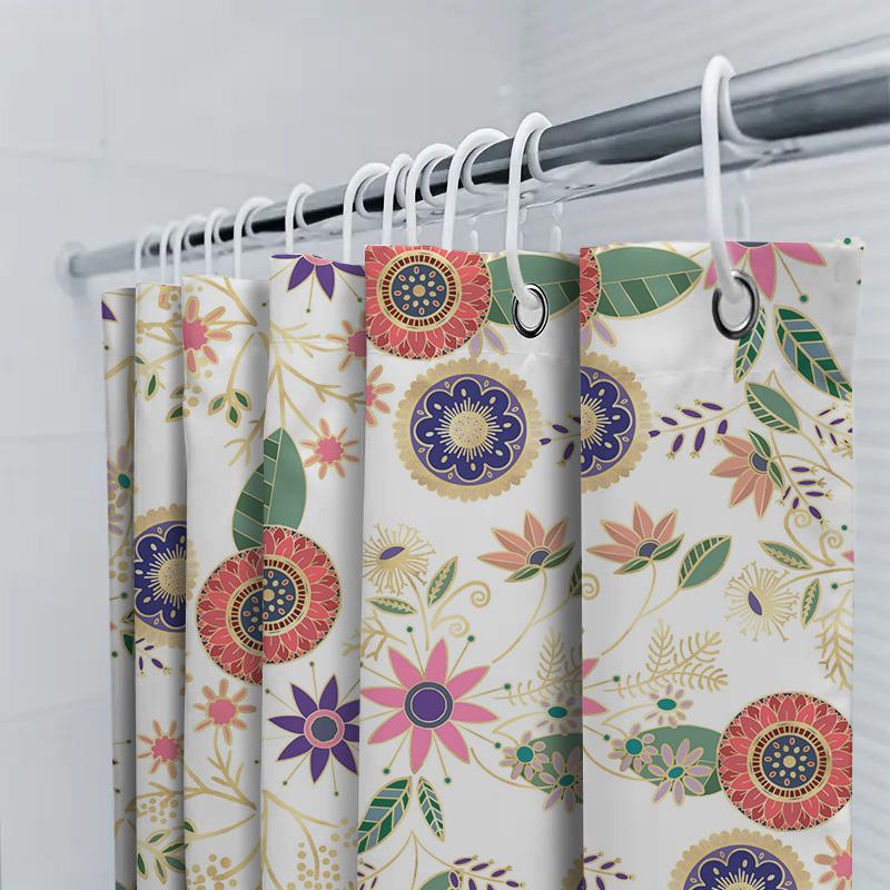 Colorful Floral Shower Curtain Decor Vivid Printed Bath Curtains with Hook Set for Bathroom Decoration in Pink Green Blue Red Ye