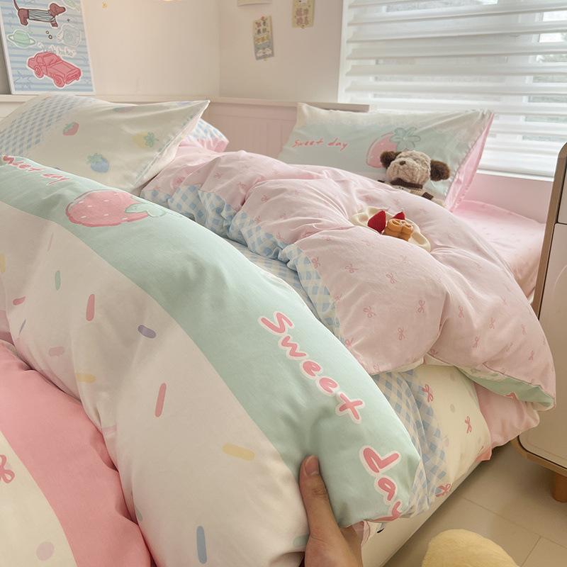 Printed Cotton Dormitory Three-piece Set, Bedding Quilt Cover, Bed Sheet Four-piece Set