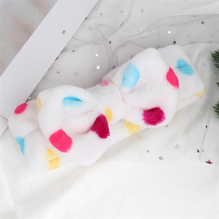 Cute Face Washing Girls Polka Dot Plush Elastic Hairband Cheap Soft Big Bow Dot Spa Headband
