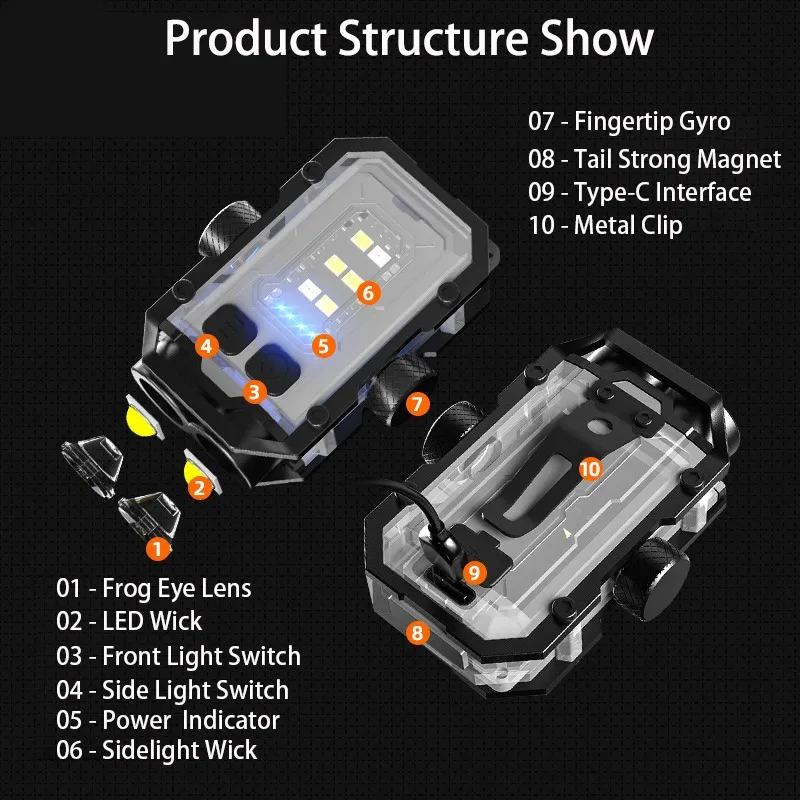 Mini LED Keychain Light Portable Magnetic EDC Flashlight Outdoor Camping Fishing Emergency Work Hat Clip Lamp With Fingertip Gyro