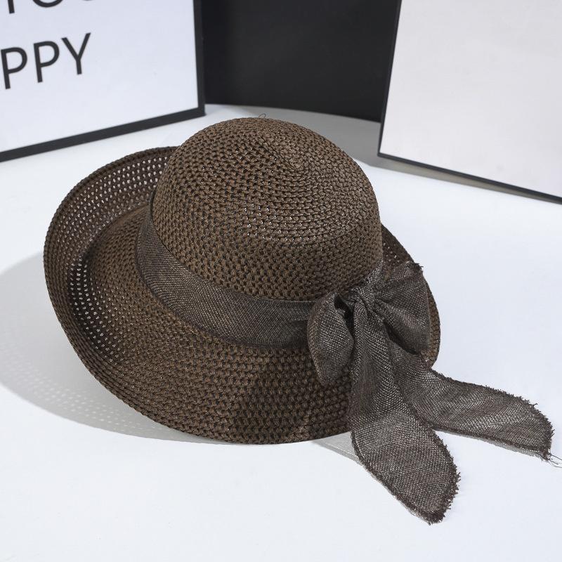Foldable Wide Brim Straw Hat for Women with Bowknot Perfect for Beach Casual Days