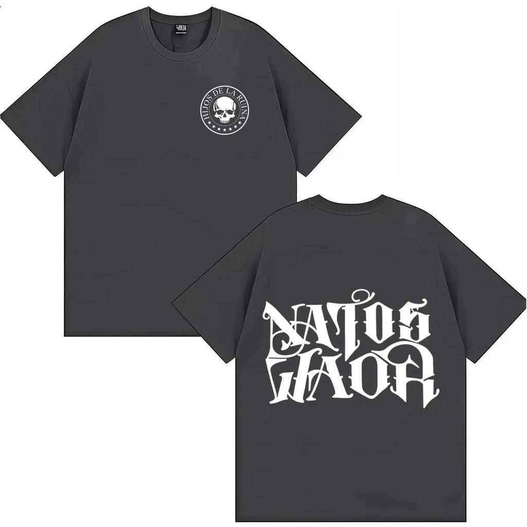 Rapper NATOS WAOR 2026 Fashion Double Sided Print 90s T Shirts Men Women CottonO-Neck Oversized Tops Streetwear Teenagers Unisex