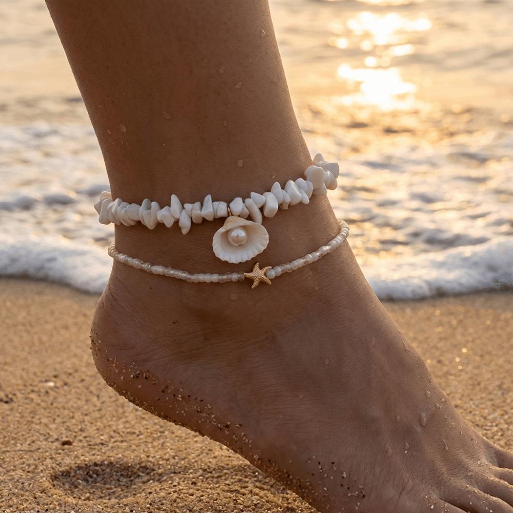 Chaîne de Pied Étoile de Mer Perle Bijoux de Plage Simple Cheville Perles Vacances