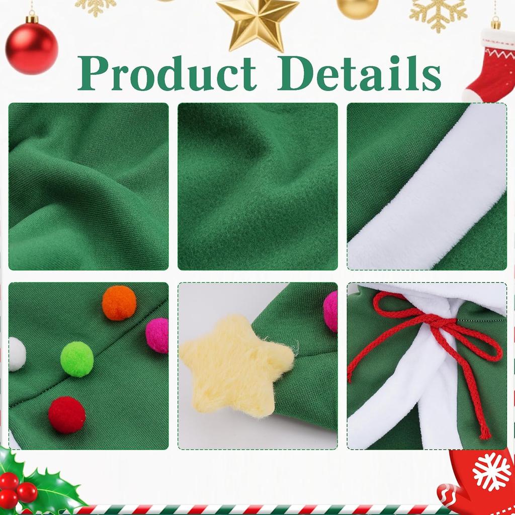 1Pc Cat Christmas Cape with Star and Pompoms Hat Festive Pets Christmas Costume Green Soft Cloak for Small Breed Dogs Holiday Party Outfit Pet Attire