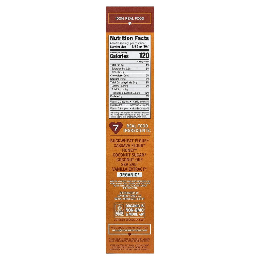 Lovebird, Grain-Free Cereal, Organic Honey O, 7 oz (198 g)