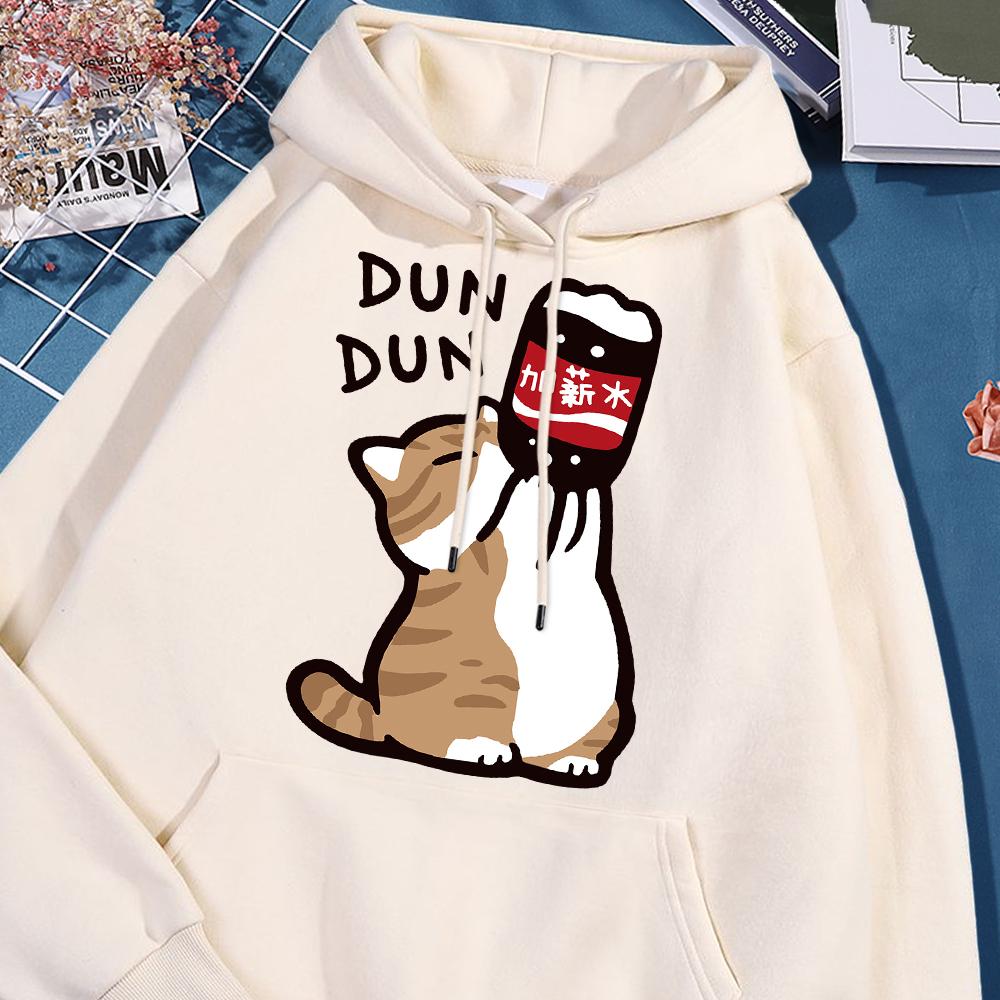 Salary Increase Fun Cat Print Hoody Men Women Casual Fleece Street Clothes Loose Warm Sweatshirt O-Neck Hoodie