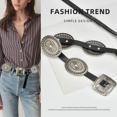 Boho Westlicher Denim Damen Gürtel Retro Schwere Industrie Geschnitzt Mode Passend zu Hosen Breiter Taillengürtel für Damen