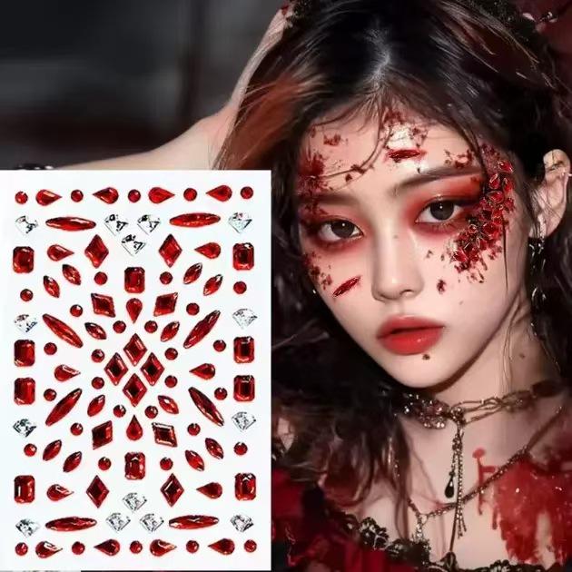 Spider Witch Rhinestone Scar Makeup In Red & Black Glitter for Halloween