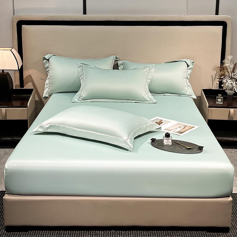 Washed Silk Summer Fitted Sheet Set - Ice Silk Mattress Protector, Cover, and Bedspread (3-Piece)