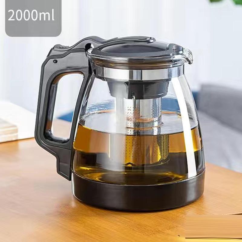 Clear Glass Tea Teapot, Heat Resistant Infuser, Tea Pot, Strainer Kettle, Teahouse Drinkware, Home Office, 1000ml, 2000ml, 1Pc