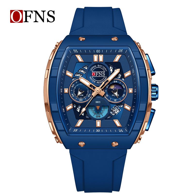 Oufanni Sportive Quartz Chronograph: Stylish Tonneau Men's Watch for Students with Multifunctional Design