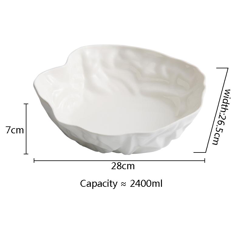 Bol din ceramică cu textura pliabilă Bol de salată neregulat alb Bol groasă pentru supă Boluri cu fructe Boluri pentru desert Veselă creativă pentru hotel