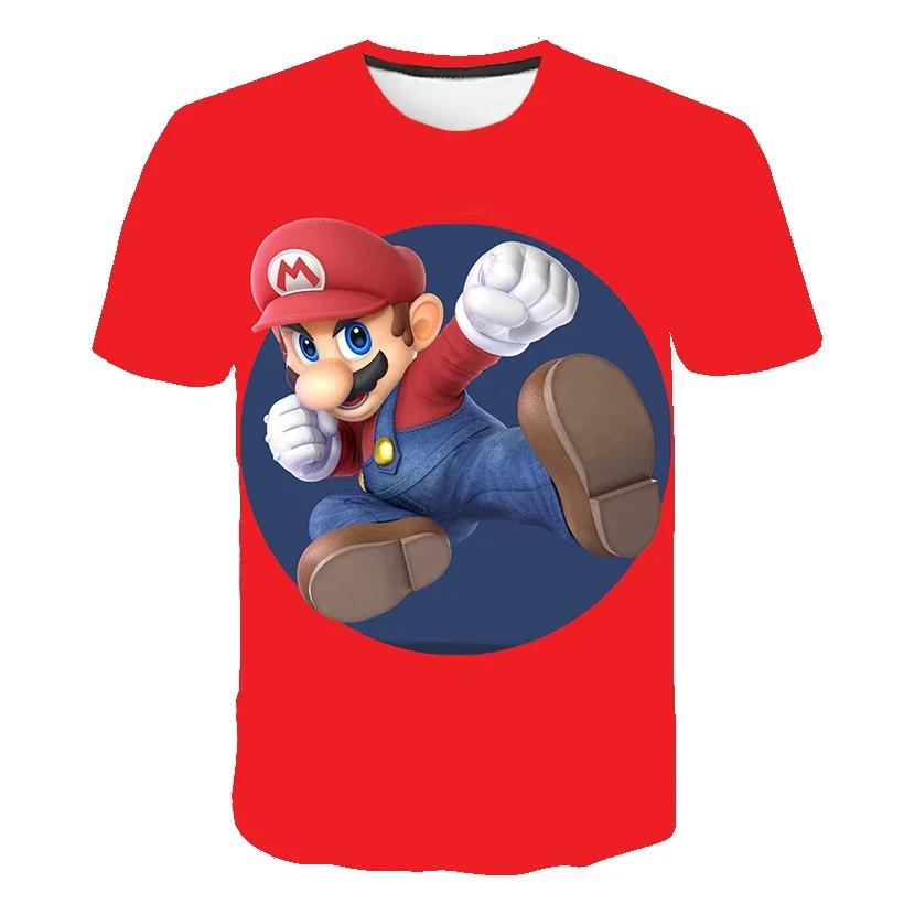 2025 MINISO Summer T-shirt  Super Mario Bros T-shirt Kids Harajuku Fashion Casual T-Shirt Boy Girls Polyester Boys Girls Short Sleeve