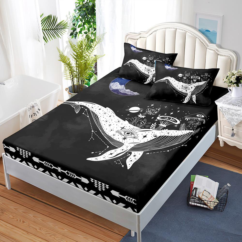 Sheet Three-Piece Bedspread Pillowcase Marine Animal Mattress Protective Cover